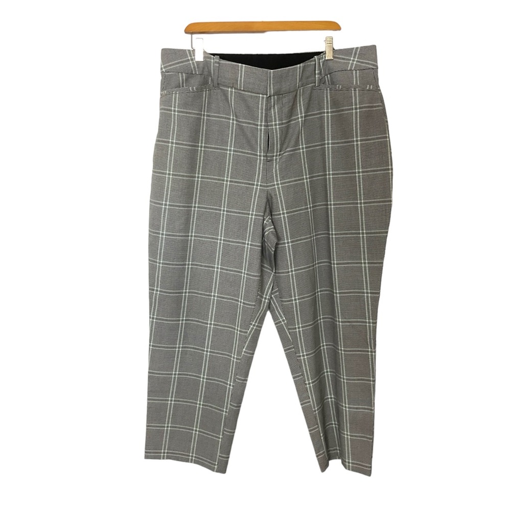 Ava & Viv Womens White Black Plaid Ankle High Rise Stretch Pants